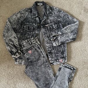 Georges Marciano for Guess Black/Grey Acid-Washed Denim Jacket and Jean Set